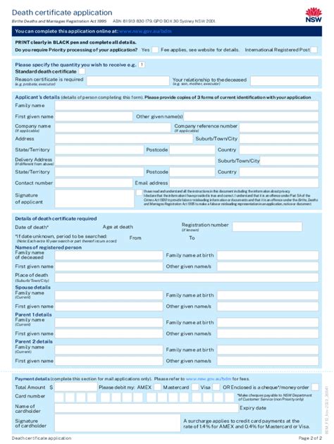 Fillable Online Application form for a death certificate. Death ...