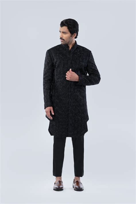 BLACK HAND EMBROIDERED SHERWANI – Arjuun Kilachand