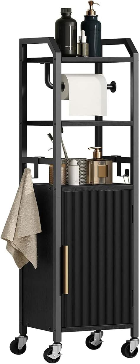 Small Bathroom Storage Cabinet, Slim Corner Floor Cabinet with Wheels ...