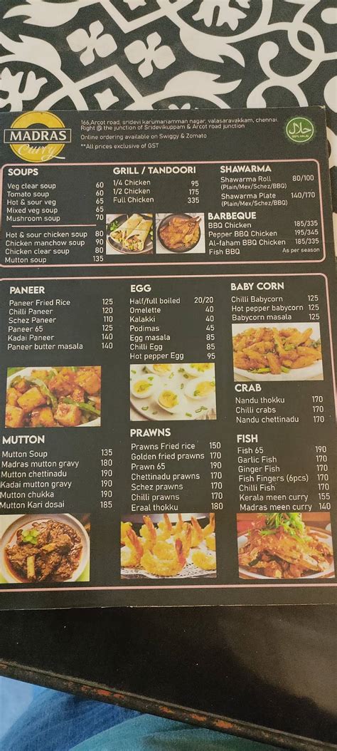 Menu at MADRAS CURRY, Chennai
