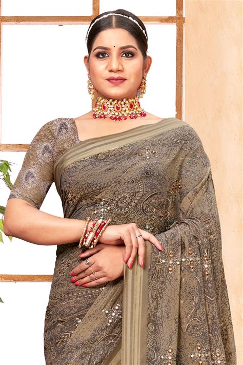 Buy Dusky Grey Chiffon Saree 13258 Online | Karagiri