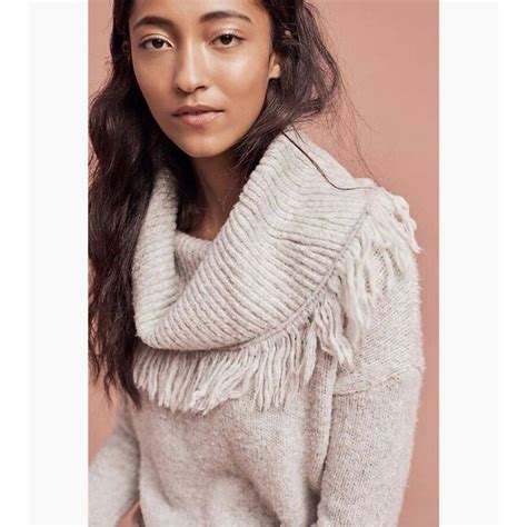 Anthropologie Moth Fringed Cowl Neck Pullover Sweater… - Gem