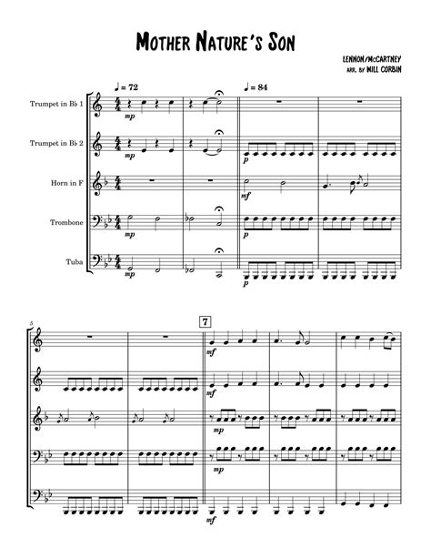 Mother Nature's Son (arr. Will Corbin) by The Beatles Sheet Music for ...