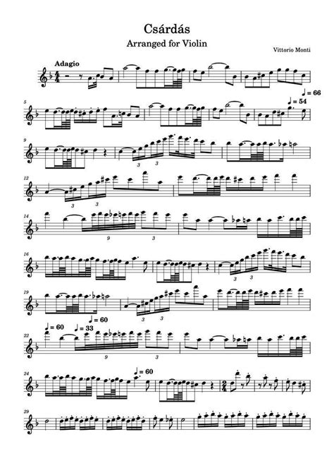 Violin Music Sheets - Csárdás / Czardas Arranged for Violin - Vittorio ...