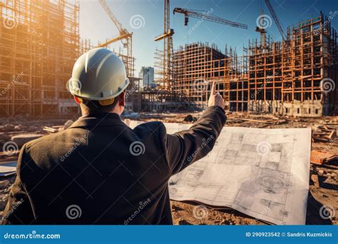 Engineer Pointing at Unfinished Building. Generative AI Stock Illustration - Illustration of ...