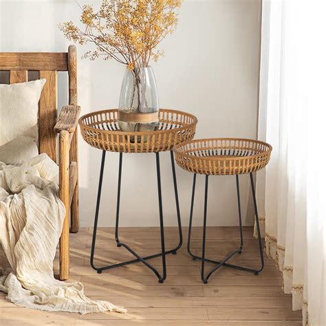 Wicker End Table Cane Side Tables – Desser