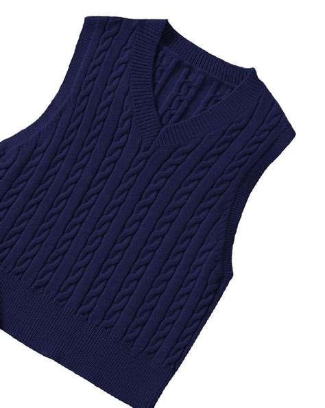 Womens Sweater Vests Casual Plain V neck Navy Blue L - Walmart.com