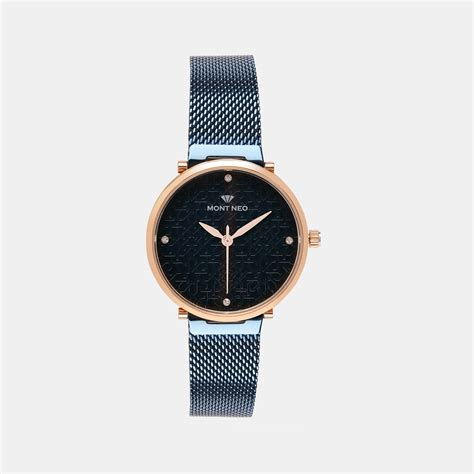 Mont Neo women's Analog Round Dial Quartz Blue Stainless Steel Watch ...