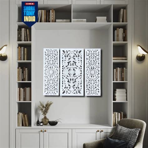 Buy Set of 3 Wooden Jali Modern Hand Carved Mural Wall Art Wooden Wall ...