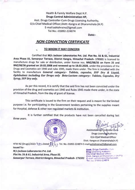 Our Certifications - Jackson Laboratories Pvt Ltd from Kangra Himachal ...