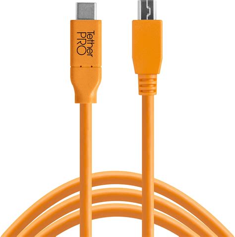 TetherPro USB-C to 2.0 Mini-B 5-Pin, 15' (4.6m) (High-Visibility Orange ...