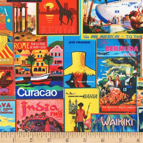 Kaufman Library Of Rarities Post Cards Adventure, Quilting Fabric by ...