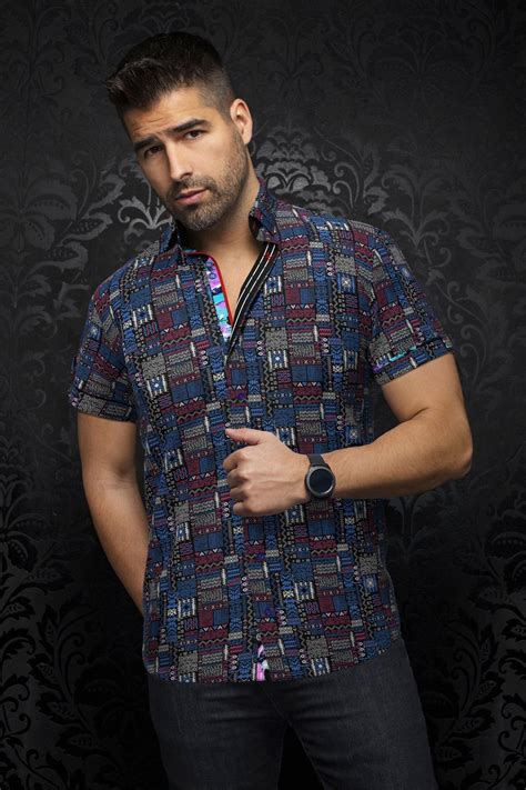 Men's short sleeves dress shirt shirt - AU NOIR