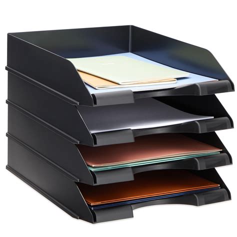 Inbox Zero Plus 4 Pack Black Stackable Paper Trays For Letter Documents ...
