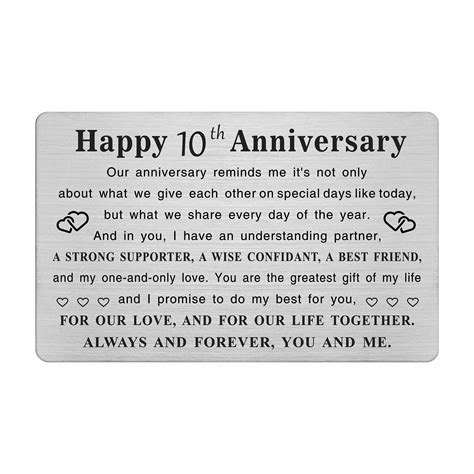 Buy Metal Engraved 10 Year Anniversary Card, 10th Anniversary Card ...