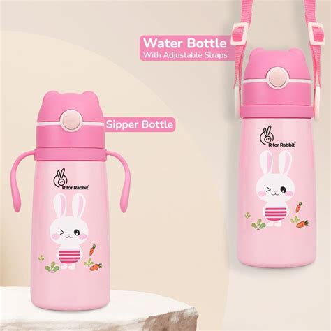 Steebo Safari Steel Sipper Bottle (Pink Bunny) 500ml Kids - R for Rabbit