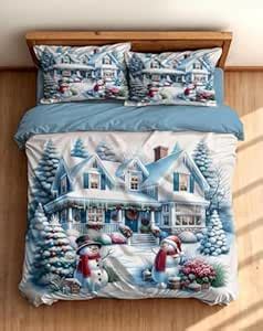 Sky Tex Aqua Color 7D Snowman Printed Glace Cotton 160 TC Queen Size ...