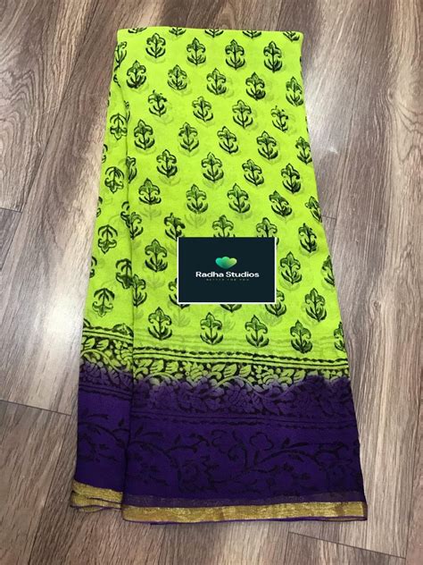 Georgette Hand Block Printed Sarees - tridasilks