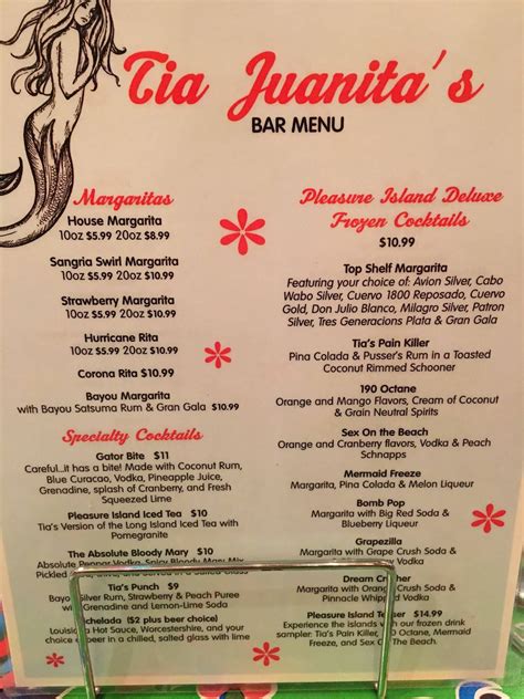 Menu at Tia Juanita's Fish Camp Winnie restaurant, Winnie