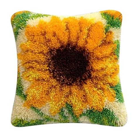 MYADDICTION DIY Sunflower Pattern Pillow Latch Hook Kit Embroidery ...
