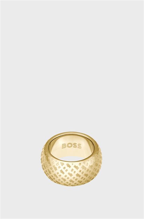 BOSS - Gold-tone ring with engraved monograms - Gold tone