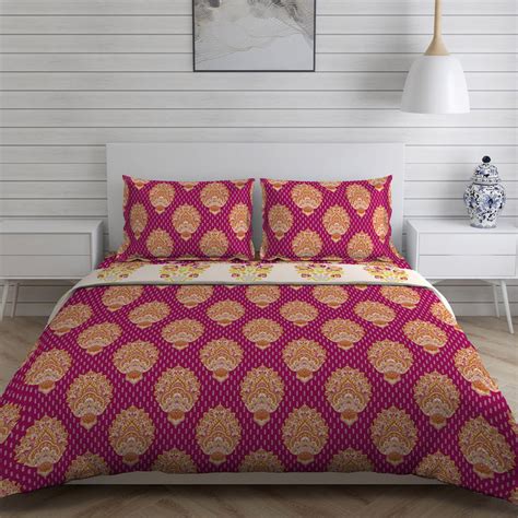 Buy LAYERS Marsala Pink Printed Cotton King Size Bed-In-A-Bag Set ...