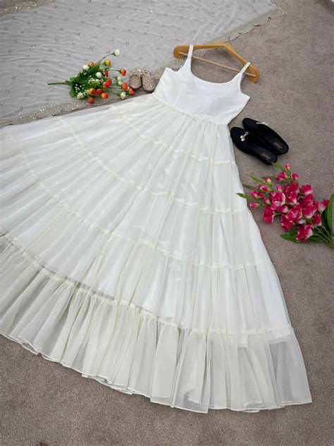 Outstanding White Color Ruffle Anarkali Gown – subhvastra