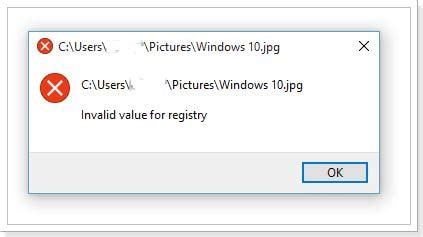 Get to know how fix invalid value for registry JPG