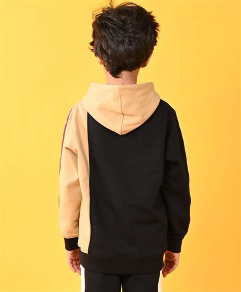 BLACK BEIGE SIDE TAPE FLEECE BOYS HOODIE - BLACK – Anthrilo