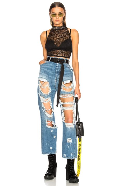 Unravel Rigid Denim Destroyed Baggy Boyfriend Jeans in Indigo Stone | FWRD