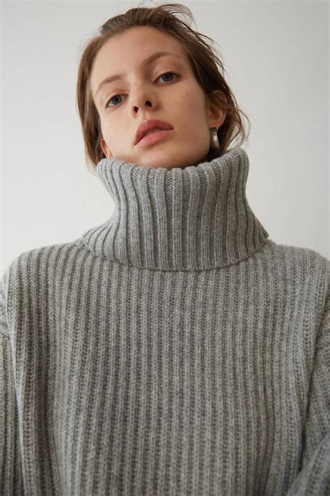 Acne Studios Disa Oversized Ribbed Wool Turtleneck Sweater In Pale Grey ...