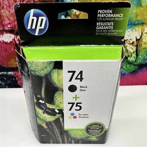 2 New GENUINE HP Printer Ink Cartridges 74 Black & 75 Tri-Color Ink ...