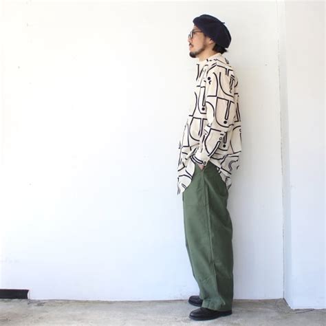 HAVERSACK ウッドブロックプリントBCルーズシャツ Woodblock-Print Band Collar Shirt | C ...