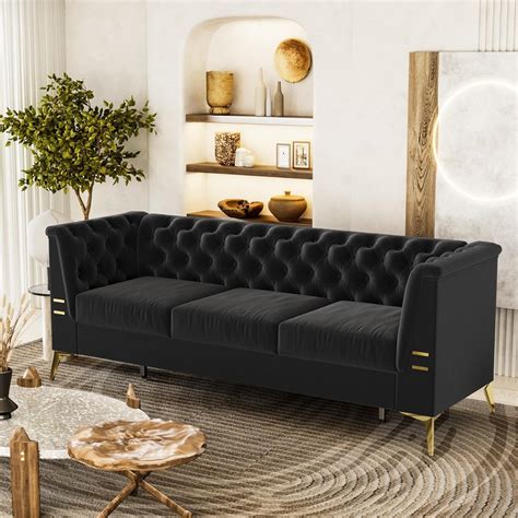 Amazon.com: Gooamz 82 Inch Chesterfield Sofa, Mid Century Modern Velvet ...