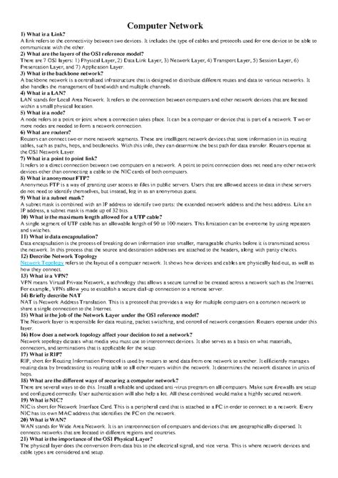 Computer Networks: Key Viva Questions for Reference - Studocu