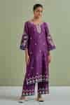Buy Purple Chanderi Silk Sequins, Embroidery, Cut Work Round Neck Kurta ...
