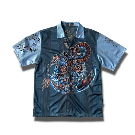 ♾️Halzhou♾️ scorpion pattern s/s stripes mesh shirt | ELCASION/ELCA