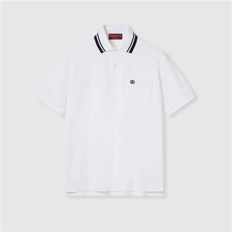 Cotton piquet polo shirt with embroidery in white | GUCCI® TR