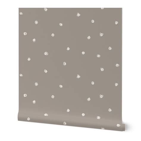 Squiggle dots Bone dots on Dark Taupe Wallpaper | Spoonflower