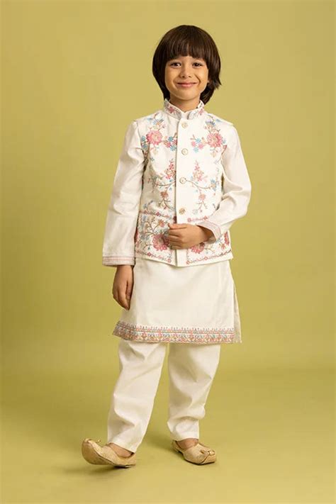 White Koti Kurta Pajama for Boys