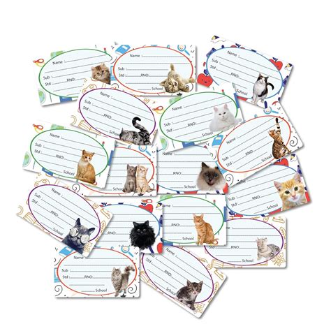 ISEE 360® 16 PCs Little Cats Name Slip Stickers for Kids Girls School ...