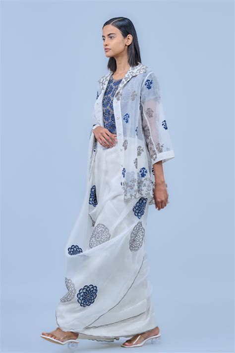 Peachoo - Silk Organza Threadwork Saree - Elahe