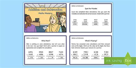 Year 4 Add and Subtract Maths Mastery Challenge Cards - Year 4 Add and