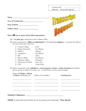 Image result for Transcript Request Form PDF