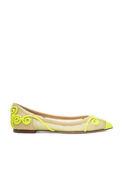 Valentino Garavani Intrigate Mesh Flats in Fluorescent Yellow | FWRD