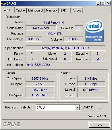 s0ichir0`s CPU Frequency score: 3957.9 MHz with a Pentium 4 3.0Ghz ...