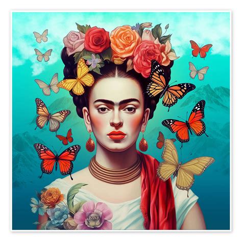 Frida Kahlo and Flying Butterflies van Mark Ashkenazi als poster ...