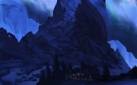 Download wallpaper 3840x2400 night, rocks, mountains, lights, art 4k ...