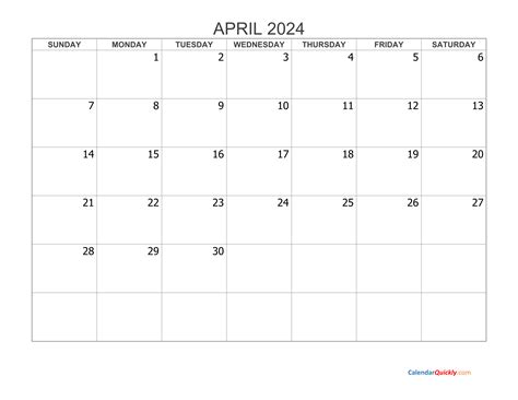 Blank Calendar Printable April 2024