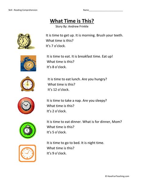 Time Reading Comprehension Worksheet 的图像结果